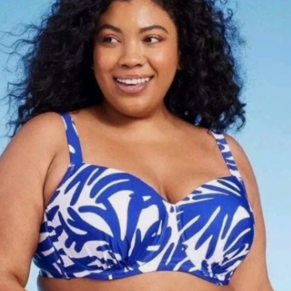Blue and White Leaf Print Bikini